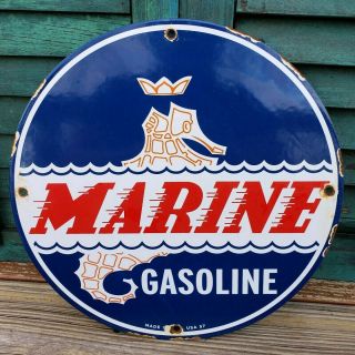 Vintage Marine Seahorse Porcelain Sign Gas Oil Service Station Pump Plate 1957