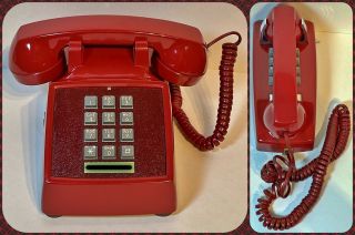 2 Vintage Red Western Electric Push Button Telephones Desk Phone & Wall Phone