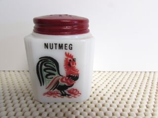 Vtg Mckee Tipp City Rooster Nutmeg Spice Shaker Jar Milk Glass Red Lid