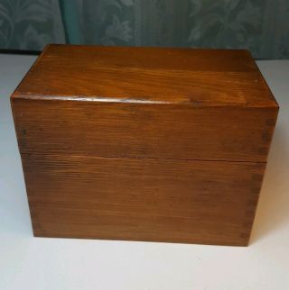 Vintage Wooden Oak Recipe Box Card File With Cardboard Files