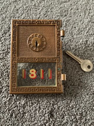 Vintage Brass Post Office Box Doors With Key (yale) 1181 Hand Painted Numbers