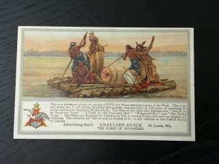 Brewery Postcard,  Anheuser Busch,  1 Of 5 Art Plates,  Indian On Raft W/ Beer