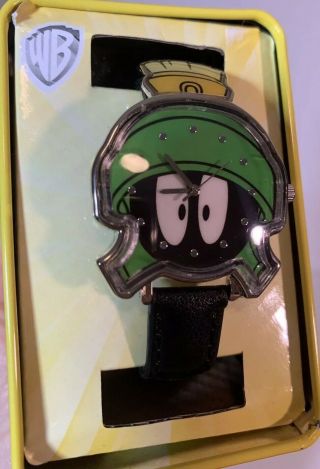 Looney Tunes Marvin The Martian Watch Nwt Black Band Analog Wb With Tin Bls