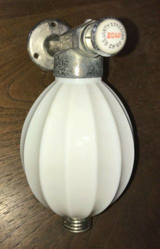 Vintage Soaperior U.  S.  Sanity Corp.  Soap Dispenser Milk Glass Porcelain Knob 