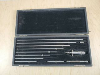 Vintage L.  S.  Starrett 124 Solid Rod Inside Micrometer Set Black Case