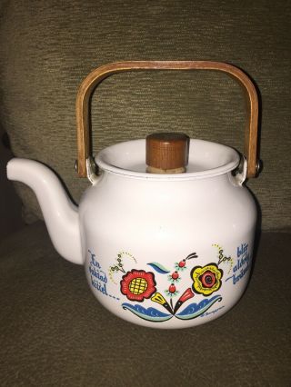 Vintage Swedish Berggren Enamel Signed Tea Pot - - Scandinavian