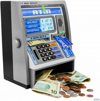 Coin Saving Money Box Jar Automatic Atm Machine Piggy Bank Children Kids
