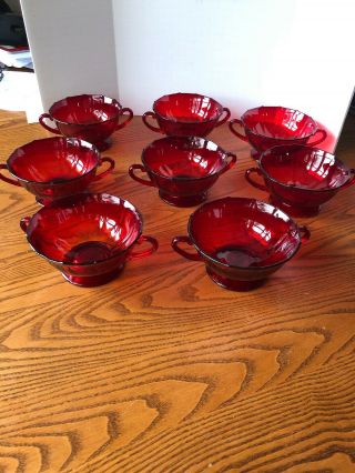 Vintage Viking Glass Ruby Red Luncheon 4 1/2 In 8 Dessert Bowls Martinsville