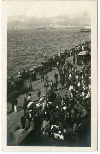 Rppc Turquie Turkey Ottoman Empire Civilians On Shore Ship In Background