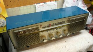 Vintage Elite 7 Tube Radio Model KFA - W7 AC/DC AM - FM Twin Speakers Blue 1950 ' s 2