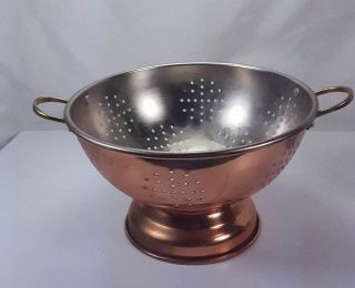 Vintage Kitchenware Copper Colander With Brass Handles