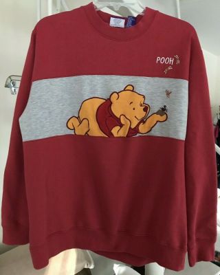 Disney Winnie The Pooh Embroidered Raised Pooh Xl Red W Gray Sweatshirt