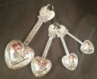 Silver Heart Shaped Ganz 4 - Piece Measuring Spoons Set " Recipe For Love "