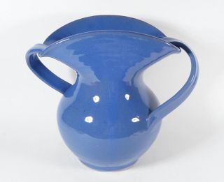Vintage Blue Jb Cole North Carolina Art Pottery Vase Twist Handles Rare Shape