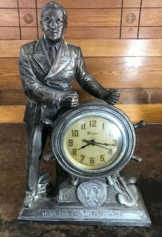Vtg Fdr " Man Of The Hour " Electric Mantel Clock Roosevelt - Not