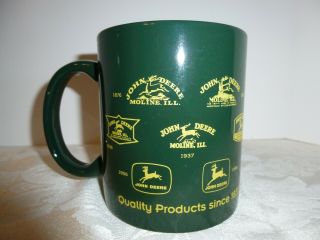 John Deere Coffee Historical Logos Cup Mug Dark Green With Yellow Graphics