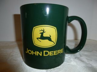 JOHN DEERE COFFEE Historical Logos CUP MUG DARK GREEN WITH YELLOW GRAPHICS 2
