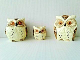 Enesco Ceramic Owl Sugar Bowl Toothpick Napkin Holder Brown White Japan Vintage