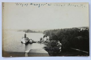 Old Rppc Real Photo Postcard City Of Bangor Steamer At Cedar Grove Pier,  Maine