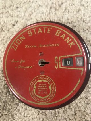 Vintage Metal ADD O BANK COIN BANK Zion State Bank With Key 2