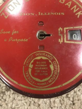 Vintage Metal ADD O BANK COIN BANK Zion State Bank With Key 3