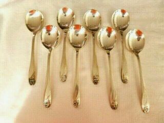 1847 Rogers Bros.  Is Daffodil 8 Round Soup Spoons Flatware - Vintage Set -