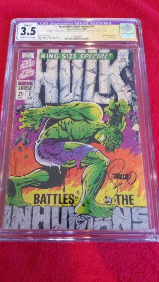 Incredible Hulk Annual 1 Cgc 3.  5 Ss Slight C - 1 Jim Steranko 1968 No Res