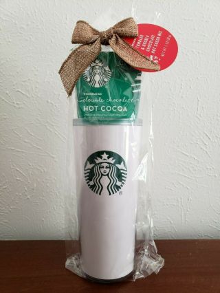 Starbucks White Tumbler Travel Mug W/lid Holiday Hot Cocoa Chocolate Gift Set