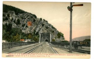 Harpers Ferry Wv - B&o Railroad Bridge & Tunnel - Hand Colored Postcard