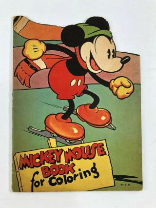 Vintage Walt Disney Mickey Mouse 1936 Coloring Book Skating Die Cut Figural