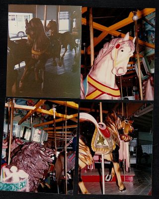 4 Old Vintage Photographs Carousel Horses At Amusement Park 1