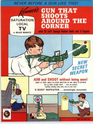 1964 Paper Ad Kenner Toy Gun That Shoots Around The Corner 5 Shot Repeater Rifle
