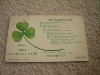 Vintage Postcard Texas Shamrock First National Bank 1907