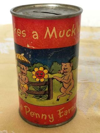 A Mickle makes a Muckle Vintage Tin Piggy bank 2