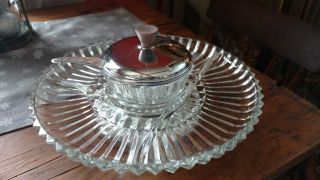 Pre - Owned.  Vintage Kromex Lazy Susan Glass Chrome Relish Serving Tray.