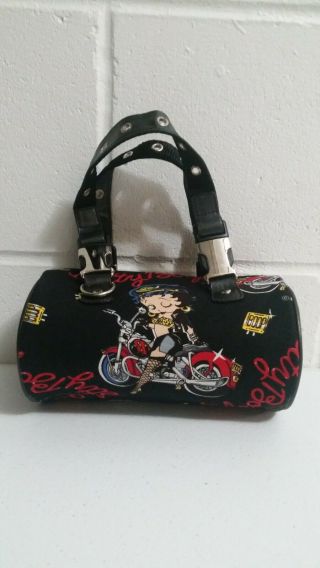 Betty Boop On Harley Purse/tote/makeup Bag With Zipper Changeable Straps Nos