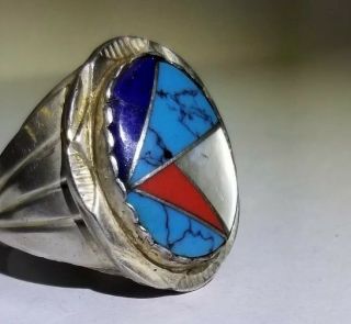 Vintage Herbert Tsosie Signed Navajo Sterling Silver Multi Stone Ring 925 Sz10.  5