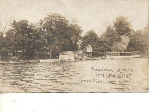 Rppc 1901 Touring Steam Boat At Landing Long Lake Hotel Fenton.  Mich 392