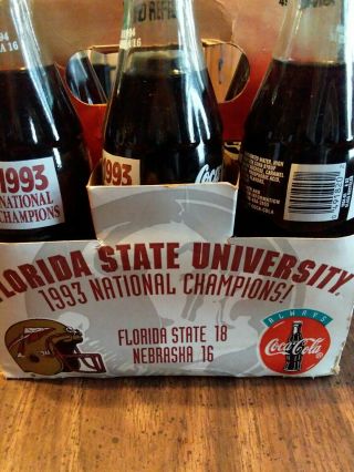 1993 Florida State University National Champions Coke Coca - Cola 6 Pack Bottles