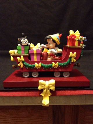 Disney Pinocchio Christmas Stocking Holder Hanger Figaro Cat & Jiminy Cricket