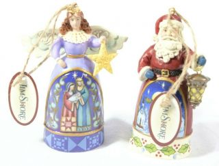 Jim Shore Christmas Ornaments Set Of 2 Santa With Lantern And Angel With Star