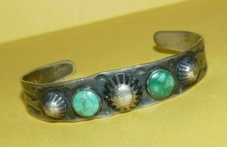 Vtg Native Navajo Fred Harvey Era Sterling Silver Turquoise Cuff Bracelet 17.  2g