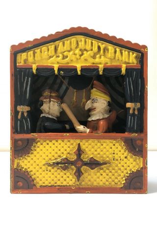 Vintage Cast Iron Mechanical Punch And Judy Coin Bank