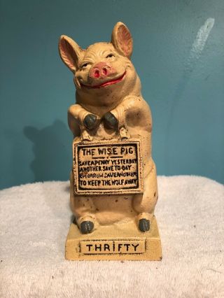 Vintage 1966 Cast Iron “the Wise Pig” Piggy Bank