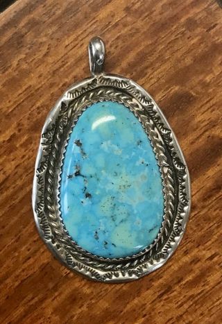 Vintage Navajo Turquoise.  925 Sterling Silver Pendant Signed Fw Native American