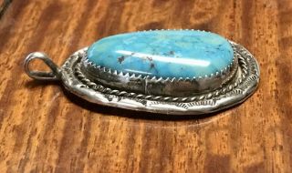 Vintage Navajo Turquoise.  925 Sterling Silver Pendant Signed FW Native American 2
