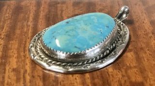 Vintage Navajo Turquoise.  925 Sterling Silver Pendant Signed FW Native American 3