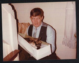 Vintage Photograph Man Holding Kitten / Cat