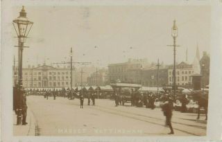 Stunning Rp Nottingham Market Place Stalls Street Scene Notts Real Photo 1910