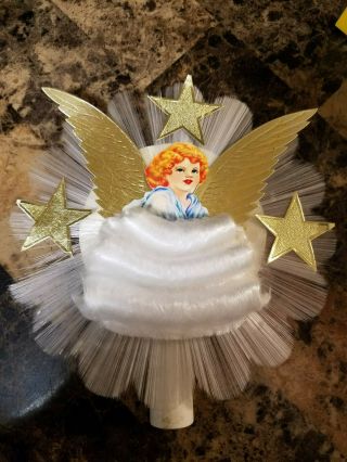 Vintage Pristine National Tinsel Co.  Angel Hair Spun Glass Angel Tree Topper